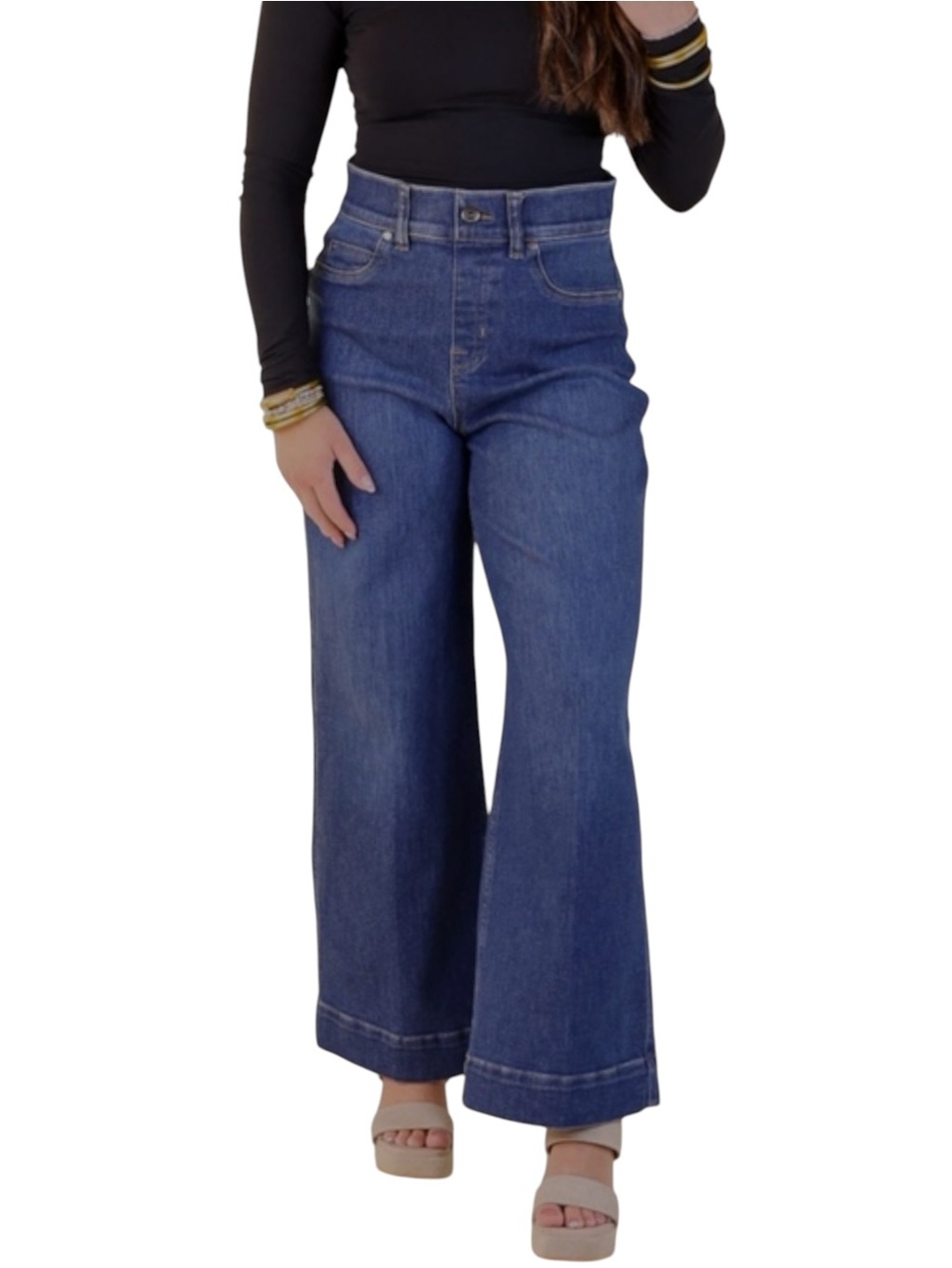 NWT SPANX Cropped Wide Leg Pull-on Jeans size Medium in Authentic Blue